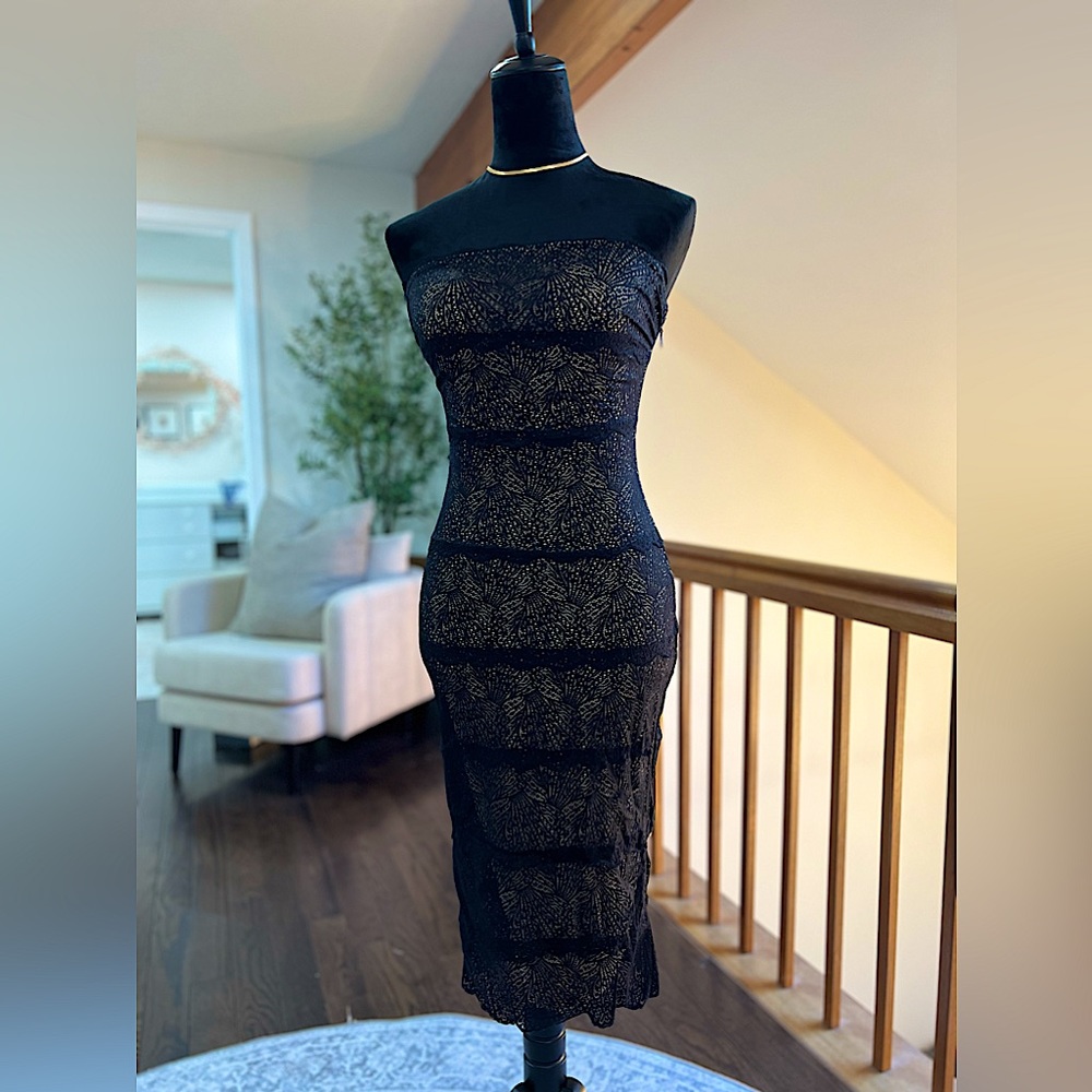 Black and cream lace midi dress